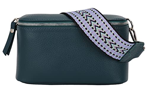 SH Leder echt Leder Damen stylisch Hüfttasche Brusttasche für Alltag Reise Festival Bauchtasche elegant Crossbody mit Verstellbarer welchsellbar Stoff Schultergurt 22x13cm Helena G494 (Petrolblau, M) von SH Leder