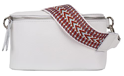 SH Leder echt Leder Damen stylisch Hüfttasche Brusttasche für Alltag Reise Festival Bauchtasche elegant Crossbody mit Verstellbarer welchsellbar Stoff Schultergurt 22x13cm Helena G494 (Weiss, M) von SH Leder