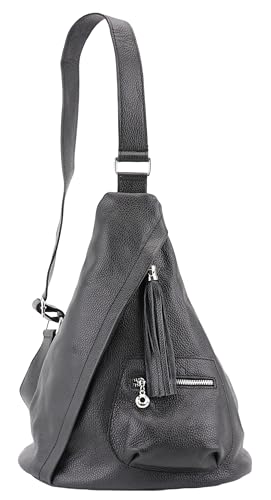 SH Leder echt Leder Damen unisex Brusttasche Sling Bag Sling Rucksack Schulterrucksack für Festival Reise Gross Crossbody Verstellbarer Schultergurt Frauen Ledertasche 32x38cm Lavie G666 (Schwarz) von SH Leder