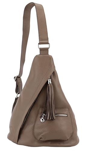 SH Leder echt Leder Damen unisex Brusttasche Sling Bag Sling Rucksack Schulterrucksack für Festival Reise Gross Crossbody Verstellbarer Schultergurt Frauen Ledertasche 32x38cm Lavie G666 (Dunkeltaupe) von SH Leder