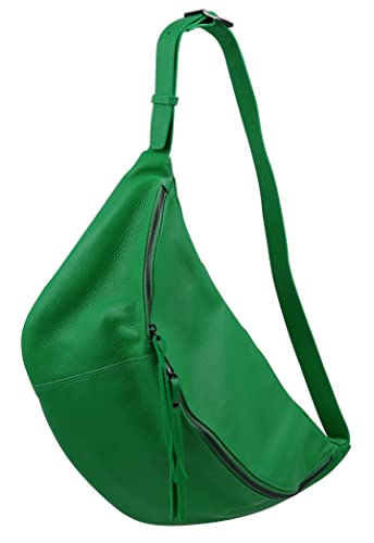 SH Leder echt Leder Damen unisex Brusttasche für Festival Reise XXL gross Hüfttasche Crossbody Bag Frauen Ledertasche 49x28cm Daniela G768 (Blattgrün) von SH Leder