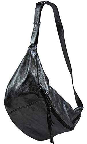 SH Leder echt Leder Damen unisex Brusttasche für Festival Reise gross Hüfttasche Crossbody Bag Frauen Ledertasche 49x28cm Daniela G768 (Anthrazit Metallic) von SH Leder