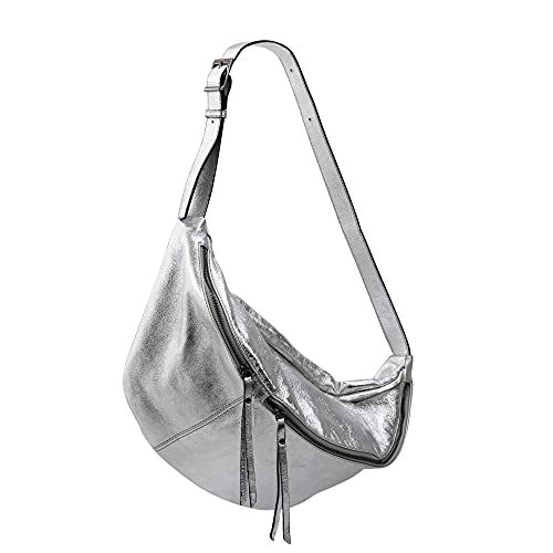 SH Leder echt Leder Damen Unisex Brusttasche für Festival Reise XXL Gross Hüfttasche Crossbody Bag Frauen Ledertasche 49x28cm Daniela G768 (Silber) von SH Leder