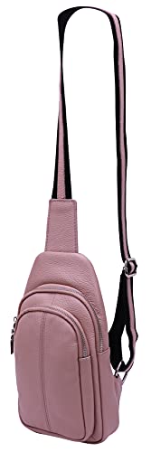 SH Leder echt Leder Damen unisex Brusttasche für Festival Reise mittelgross Hüfttasche Crossbody Bag Frauen Ledertasche 16x29cm Anita G545 (Altrosa) von SH Leder