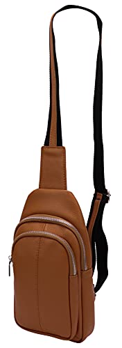 SH Leder echt Leder Damen unisex Brusttasche für Festival Reise mittelgross Hüfttasche Crossbody Bag Frauen Ledertasche 16x29cm Anita G545 (Dunkel Cognac) von SH Leder