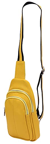 SH Leder echt Leder Damen unisex Brusttasche für Festival Reise mittelgross Hüfttasche Crossbody Bag Frauen Ledertasche 16x29cm Anita G545 (Gelb) von SH Leder