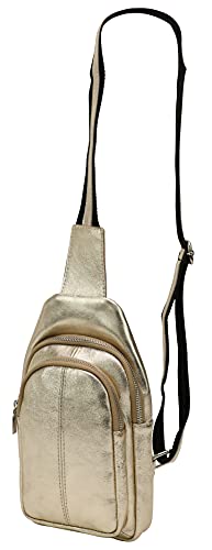 SH Leder echt Leder Damen unisex Brusttasche für Festival Reise mittelgross Hüfttasche Crossbody Bag Frauen Ledertasche 16x29cm Anita G545 (Gold) von SH Leder