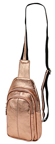 SH Leder echt Leder Damen unisex Brusttasche für Festival Reise mittelgross Hüfttasche Crossbody Bag Frauen Ledertasche 16x29cm Anita G545 (Rosegold) von SH Leder