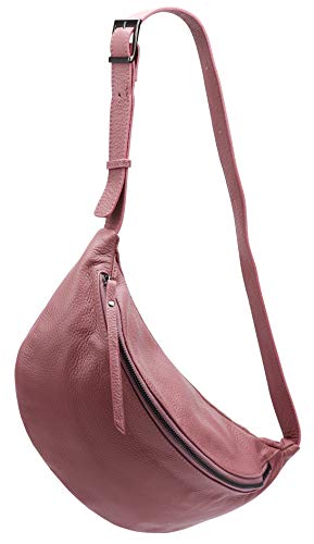 SH Leder echt Leder Damen unisex Brusttasche für Festival Reise mittelgross Hüfttasche Crossbody Bag Frauen Ledertasche 37x21cm Fania G697 (Altrosa) von SH Leder