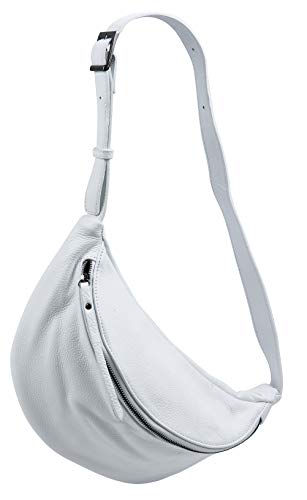 SH Leder echt Leder Damen Unisex Brusttasche für Festival Reise mittelgross Hüfttasche Crossbody Bag Frauen Ledertasche 37x21cm Fania G697 (Weiss) von SH Leder