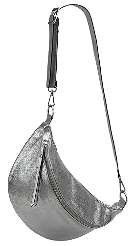 SH Leder echt Leder Damen unisex Brusttasche für Festival Reise mittelgross Hüfttasche Crossbody Bag Verstellbarer welchsellbar Schultergurt Frauen Ledertasche 37x21cm Greta G747 (Dunkel Silber) von SH Leder