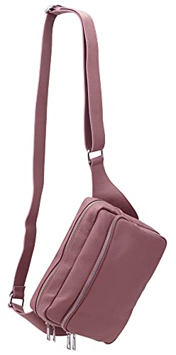 SH Leder echt Leder Hüfttasche Damen Herren Unisex Bodybag Gürteltasche für Reise Festival Bauchtasche große Crossbody Bag Frauen Ledertasche 24x19cm Alena G548 (Altrosa) von SH Leder