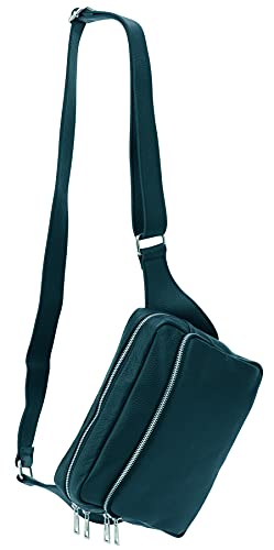 SH Leder echt Leder Hüfttasche Damen Herren Unisex Bodybag Gürteltasche für Reise Festival Bauchtasche große Crossbody Bag Frauen Ledertasche 24x19cm Alena G548 (Petrolblau) von SH Leder