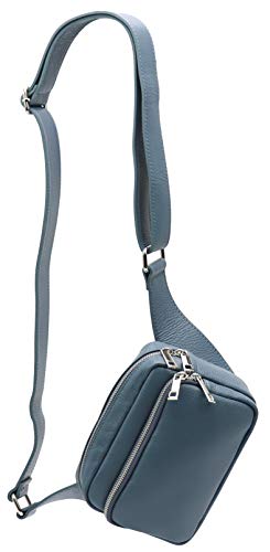 SH Leder echt Leder Hüfttasche Damen Herren Unisex Gürteltasche für Festival Reise Bauchtasche mittelgroße Crossbody Bag Frauen Ledertasche 18x13cm Jisoo G412 (Jeansblau) von SH Leder