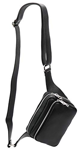 SH Leder echt Leder Hüfttasche Damen Herren Unisex Gürteltasche für Festival Reise Bauchtasche mittelgroße Crossbody Bag Frauen Ledertasche 18x13cm Jisoo G412 (Schwarz) von SH Leder