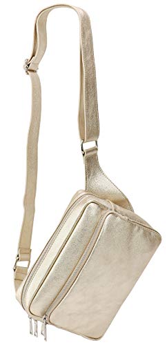 SH Leder echt Leder Hüfttasche Damen Herren unisex Bodybag Gürteltasche für Reise Festival Bauchtasche große Crossbody Bag Frauen Ledertasche 24x19cm Alena G548 (Gold) von SH Leder