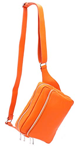 SH Leder echt Leder Hüfttasche Damen Herren unisex Bodybag Gürteltasche für Reise Festival Bauchtasche große Crossbody Bag Frauen Ledertasche 24x19cm Alena G548 (Orange) von SH Leder