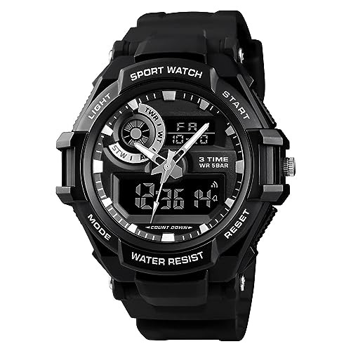 SH-RuiDu Digitale Armbanduhr Sport für Herren, Sport-Armbanduhr 3 Zeit mit Stoppuhr Countdown Hintergrundbeleuchtung Wasserdichte Uhr für tägliche Outdoor-Aktivitäten, Schwarz von SH-RuiDu