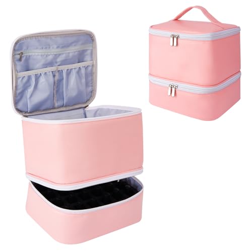 SH-RuiDu Nagellack-Organizer-Tasche, doppellagige Nagellack-Aufbewahrungstasche für 30 Flaschen, tragbare Nagellampe, Tragetasche für Nagellack-Zubehör, Maniküre-Werkzeuge, rose von SH-RuiDu