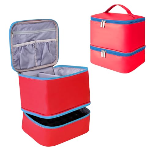 SH-RuiDu Nagellack-Organizer-Tasche, doppellagige Nagellack-Aufbewahrungstasche für 30 Flaschen, tragbare Nagellampe, Tragetasche für Nagellack-Zubehör, Maniküre-Werkzeuge, rot von SH-RuiDu