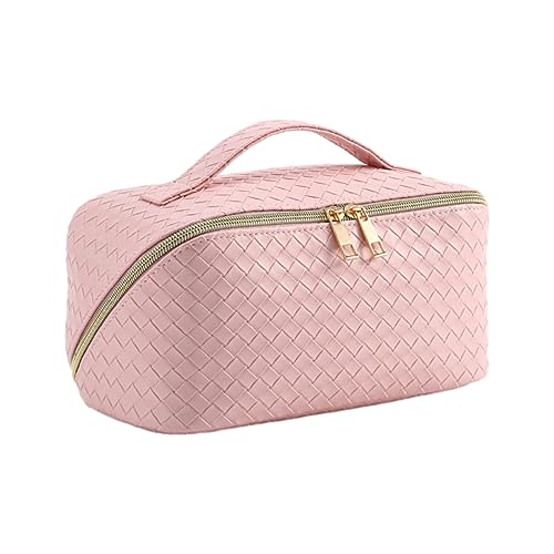 SH-RuiDu Reise-Kosmetiktasche, große Kapazität, PU-Leder, wasserdicht, Reise-Make-up-Tasche, tragbar, große Öffnung, Design, Kosmetiktasche, Damen, Make-up-Organizer mit Fächern und Griff für von SH-RuiDu