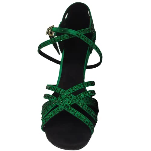 Damen-Ballsaalschuhe mit Strasssteinen, individuelle Absätze, SOFE-Sohle, lateinische Tanzschuhe, Salsa, Tango, Chacha, Jazz, grün, 42 EU von SH. SHUTUP.DANCE