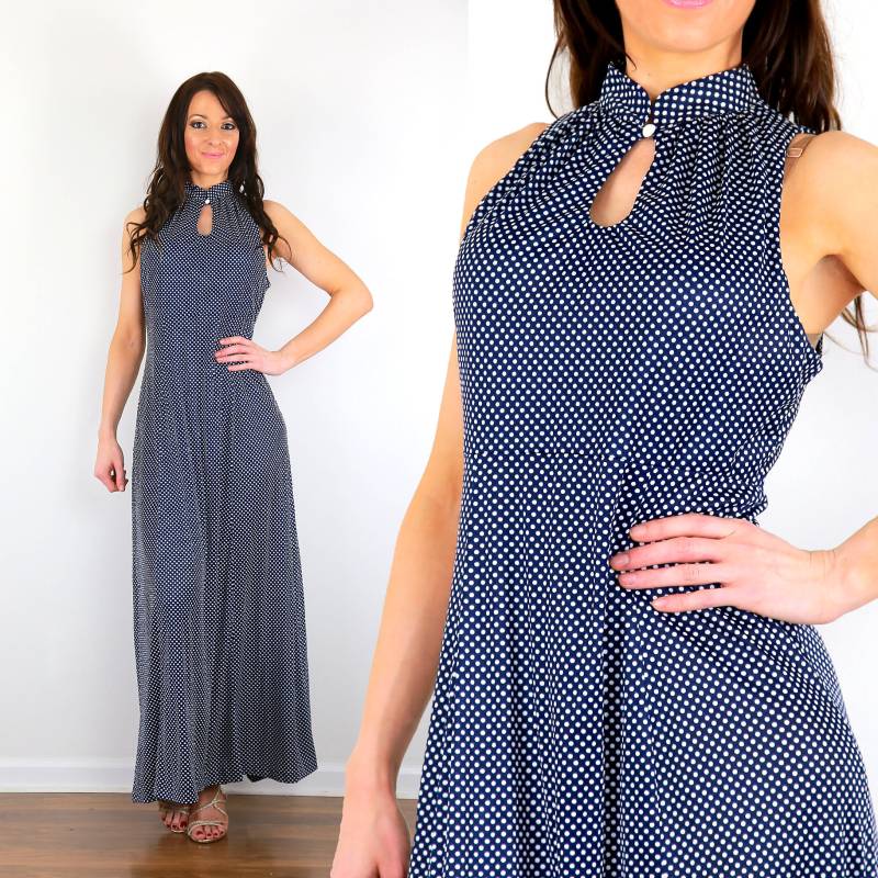 60Er Jahre Mod Kleid Boho Maxi Polka Dot Print Ärmellos Medium von SHABBYBABE