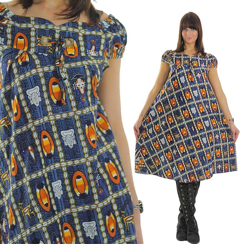 70Er Jahre Kaftan Kleid Abstrakt Bunt Gemustert Medium Large von SHABBYBABE