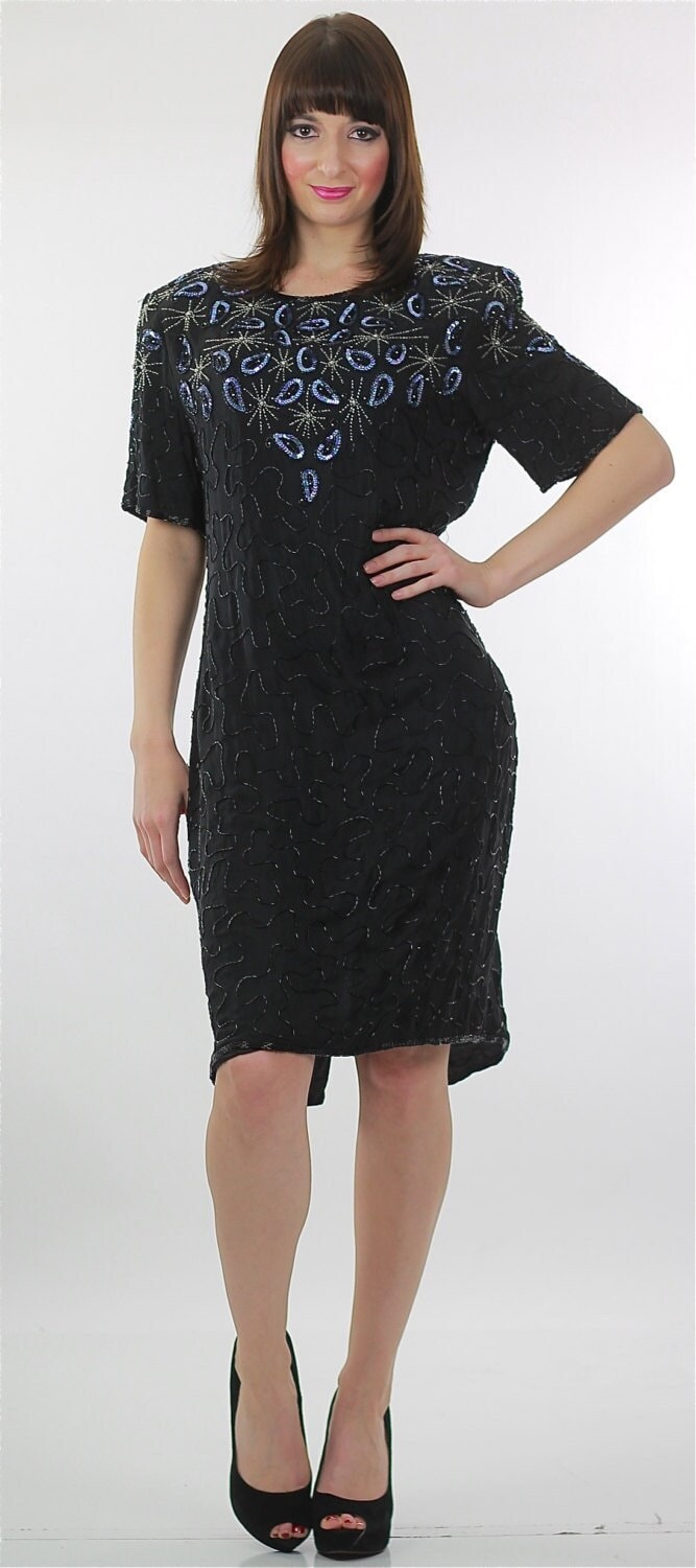 80Er Abendkleid Schwarz Abstrakt Kurz Medium Lang von SHABBYBABE