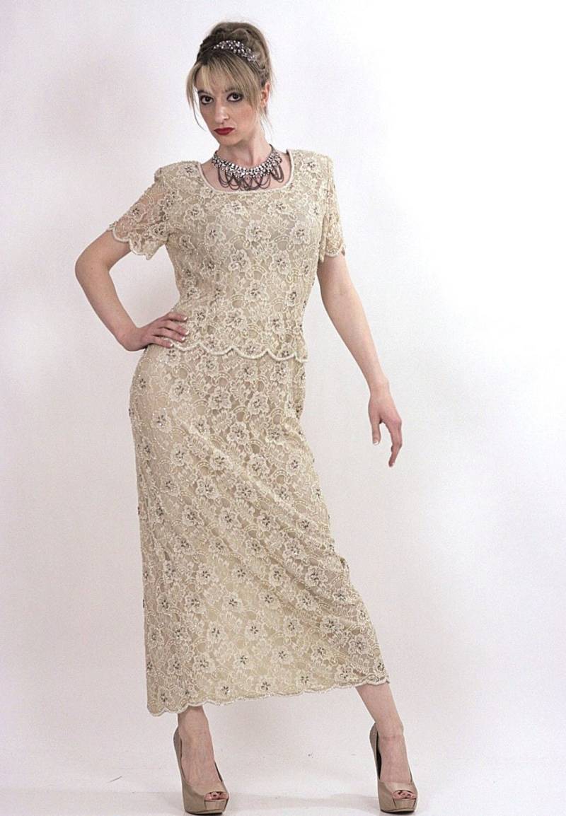 80Er Abendkleid Vintage Formelle Perlenpailletten Gr. 12 von SHABBYBABE