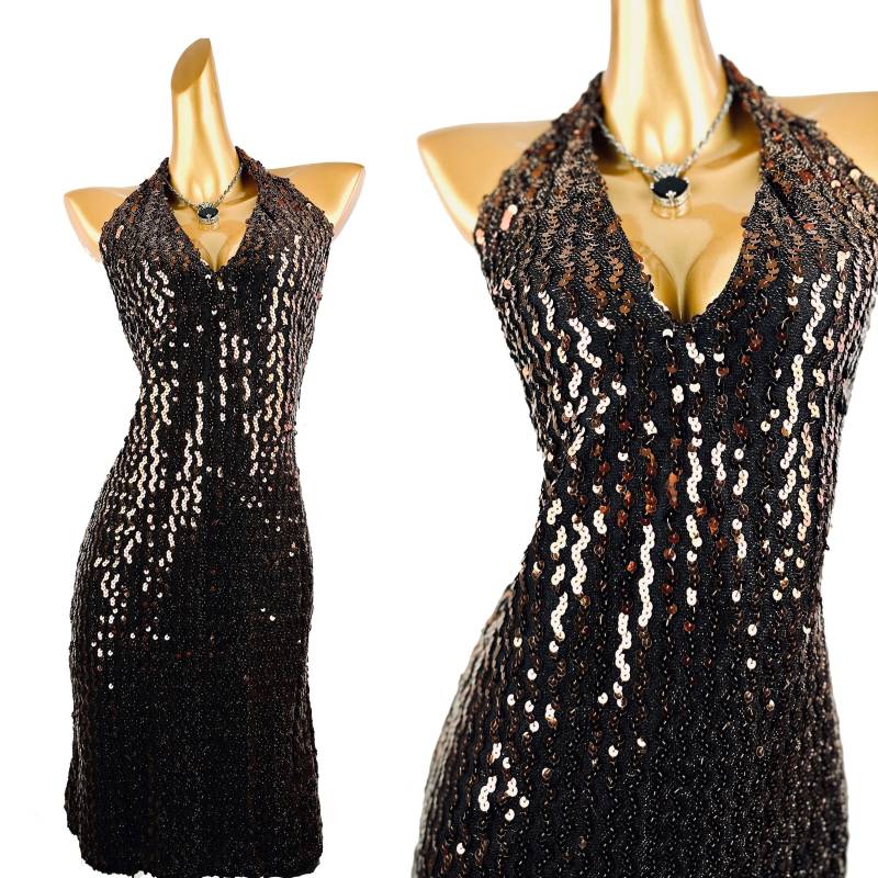 90Er Abendkleid Paillettenkleid Mit Offenem Rücken Und Neckholderträgern in Kupfer Braun von SHABBYBABE