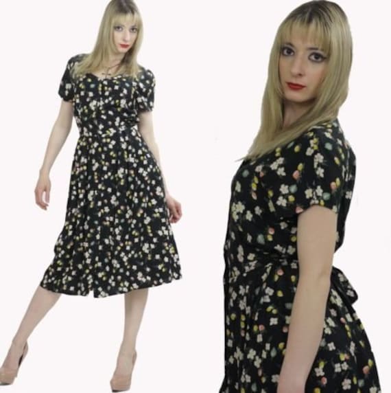 90Er Jahre Grunge Kleid Vintage Kurzarm Boho Sommerkleid Mit Knöpfen von SHABBYBABE