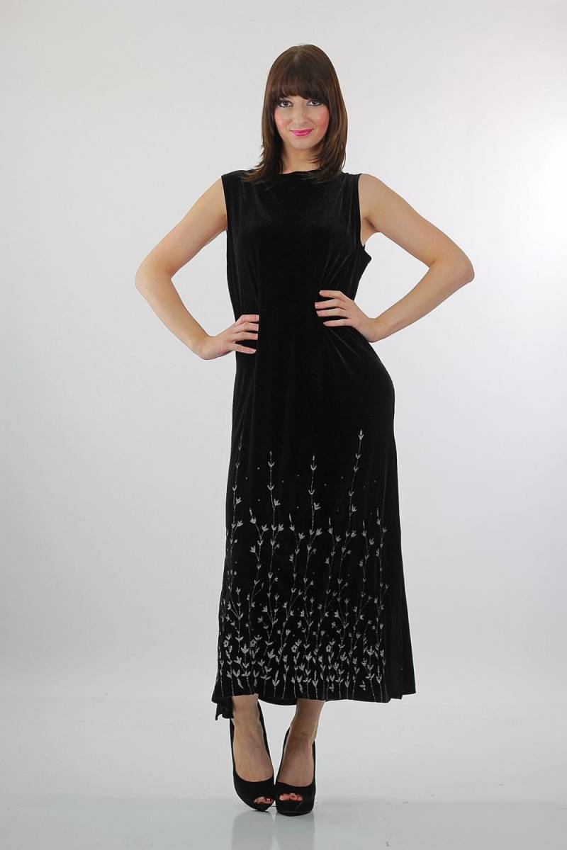 90Er Samt Slip Dress Schwarz Grunge Gothic Maxi Formell Medium von SHABBYBABE