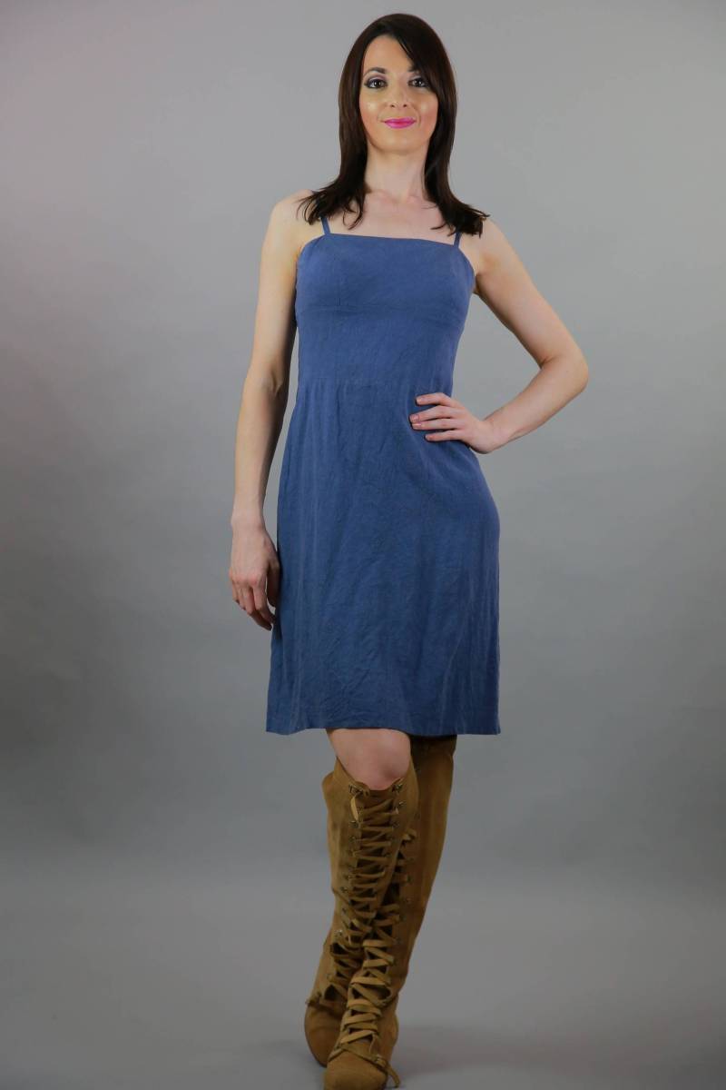 Babydoll Kleid Grunge 90Er Jahre Slip Spaghettiträger Sonnenkleid Blau von SHABBYBABE