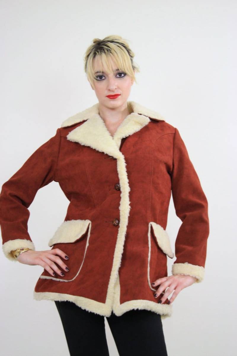 Boho Jacke Vintage 1970Er Jahre Braun Wildleder Kunstfell Hippie Medium von SHABBYBABE