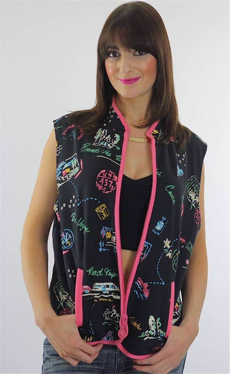 Boho Top Weste Hippie Jacke Wendeweste Reisejacke Color Block Schwarze Steppweste Retro von SHABBYBABE