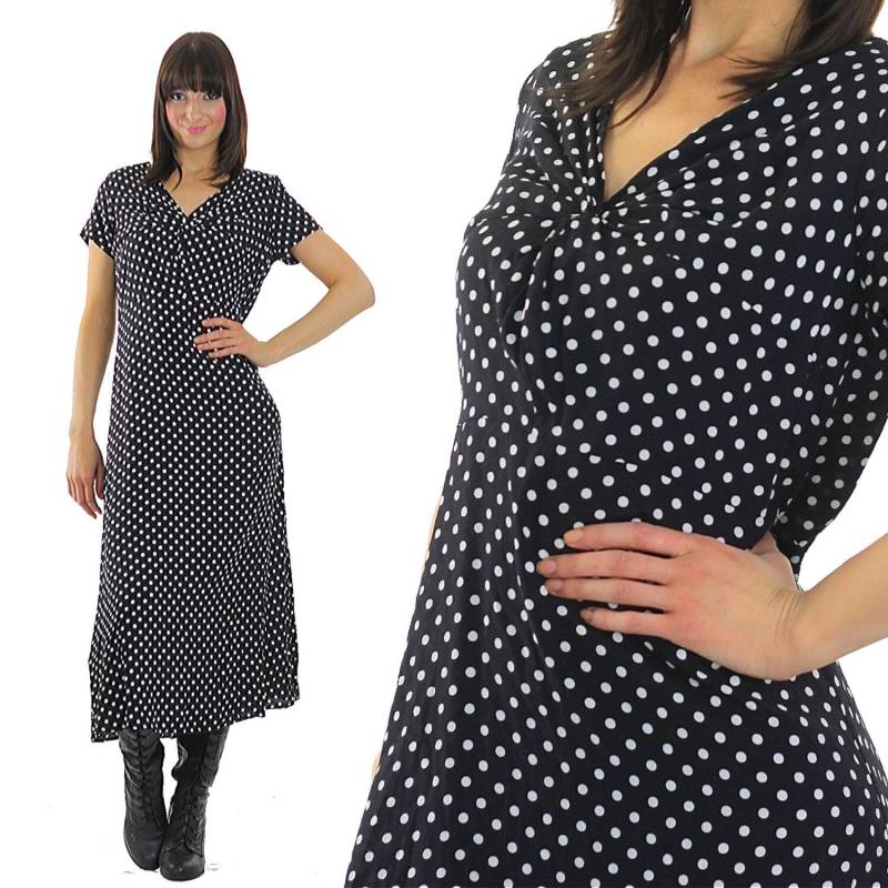Grunge Kleid 90Er Jahre Midi Goth Babydoll Polka Dot Print High Waisted Medium von SHABBYBABE