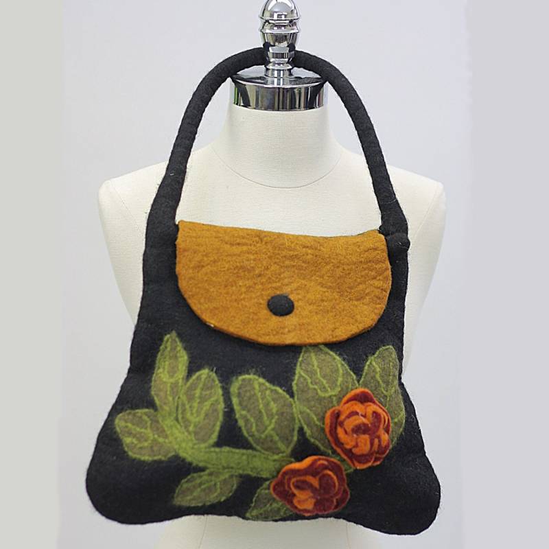 Hippie Handtasche Vintage Boho Kunst Tasche Floral Gestaltete Wolle Schwarze Geblümte von SHABBYBABE