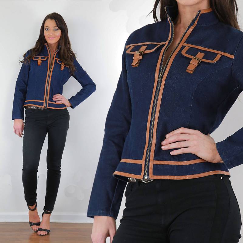 Mod Jeansjacke Vintage 80Er Retro Blau Irisierend Jeans Mantel S/M von SHABBYBABE