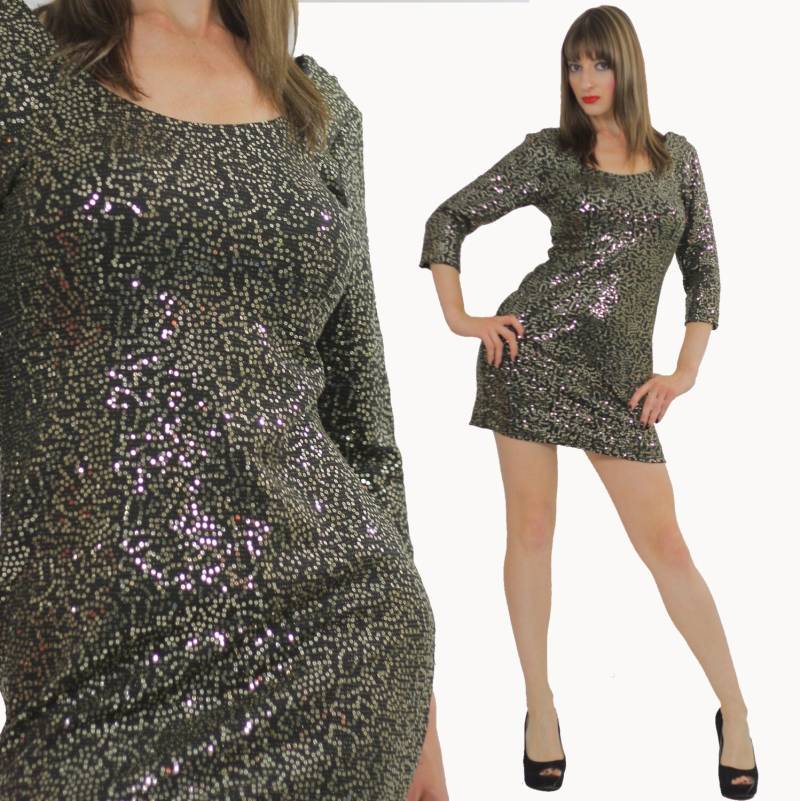 Paillettenkleid Perlen Gold Metallic Kleid Cocktail Partykleid M Medium von SHABBYBABE