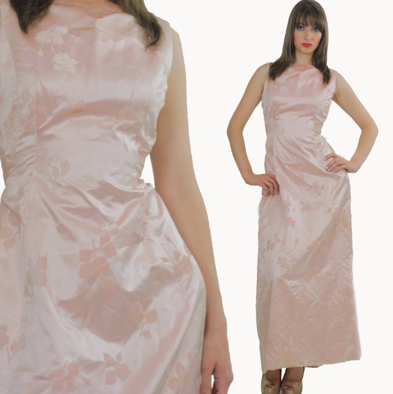 Pastell Rosa Seide Floral Maxi Party Kleid Medium von SHABBYBABE