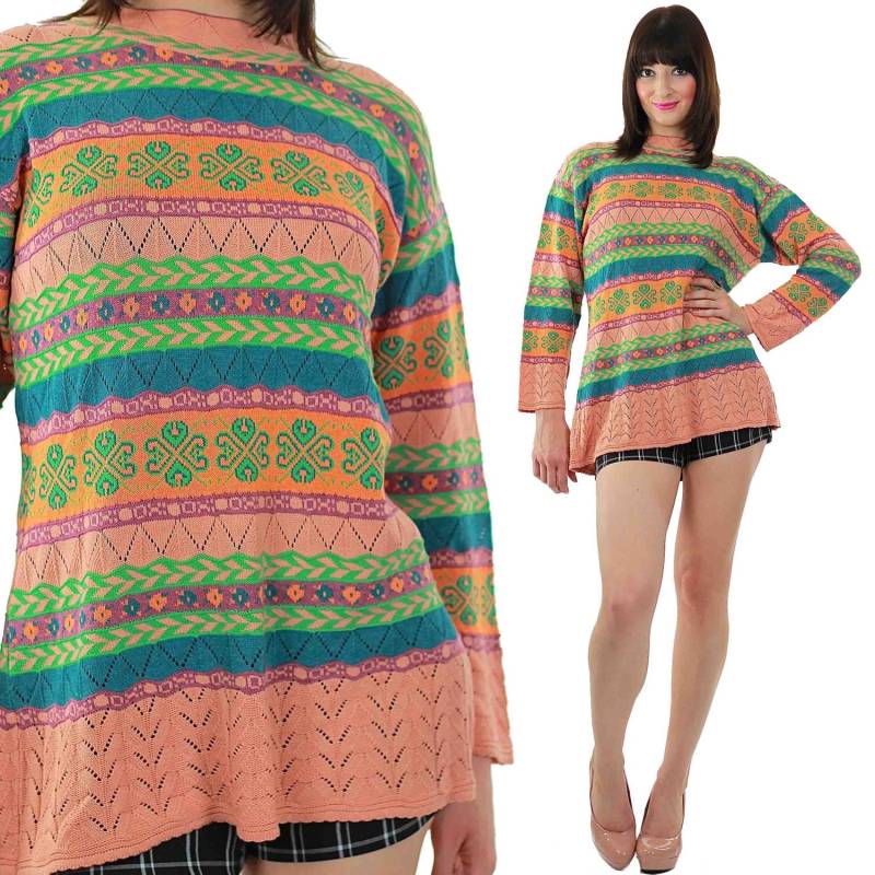 Rosa Streifen Pullover Boho Tunika Top Oversized Pastell Geometrisch Rosa Blau Langarm Medium Large M L von SHABBYBABE
