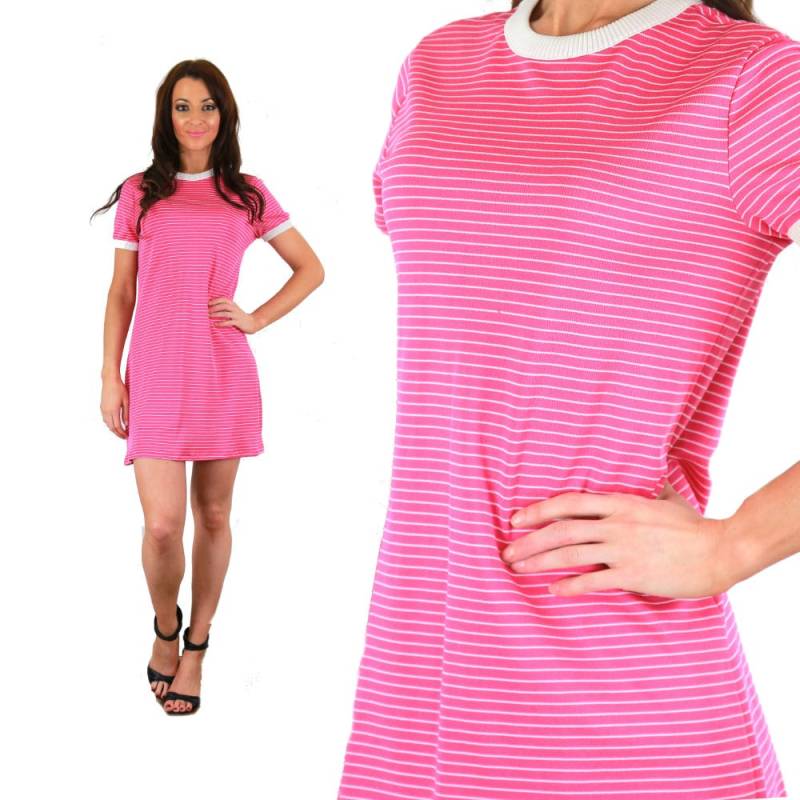 Rosa Streifenkleid Vintage 70Er Boho T-Shirt Kleid Mod Mini von SHABBYBABE