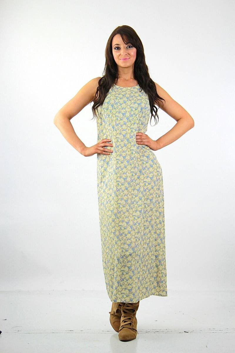 Verspieltes Geblümtes Kleid 90Er Grunge Pastellgelb Ärmelloses Medium von SHABBYBABE