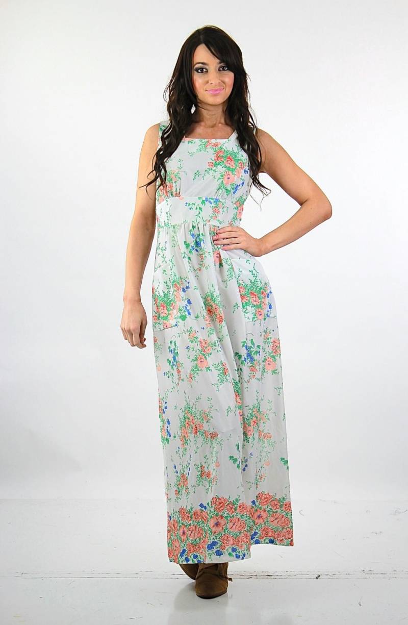 Vintage 70Er Jahre Prairie Kleid Weiß Geblüm Hoch Taillierte Boho Braut von SHABBYBABE