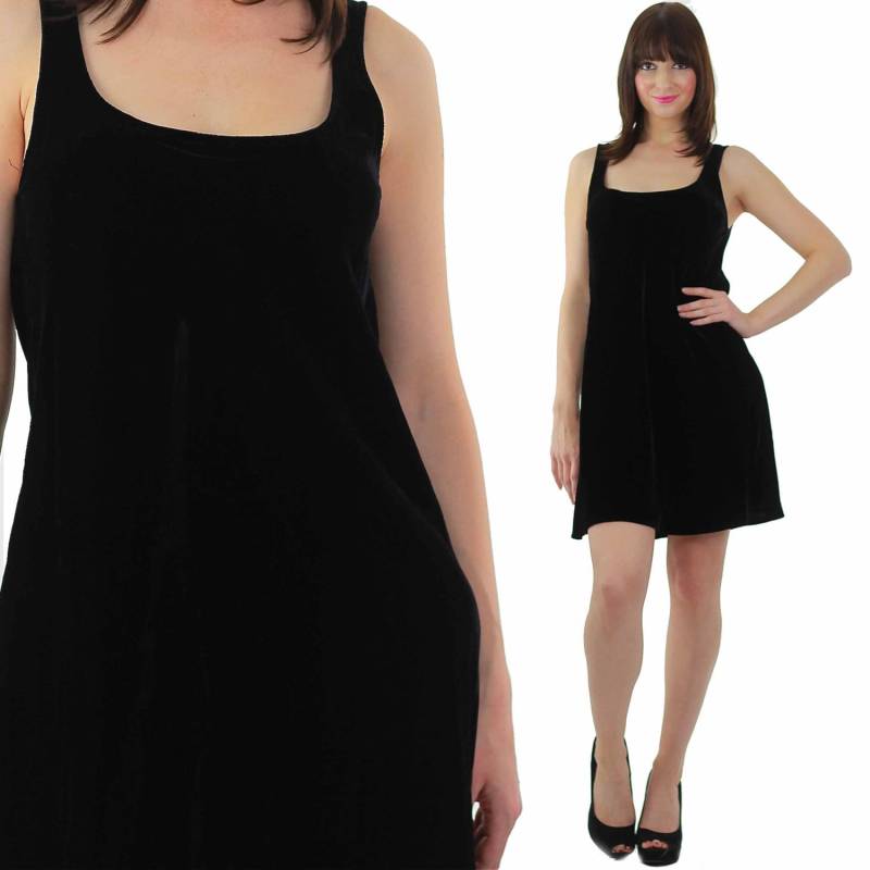 Vintage 90Er Jahre Ballkleid Schwarzer Samt Mini Slip Grunge Gothic M Medium von SHABBYBABE