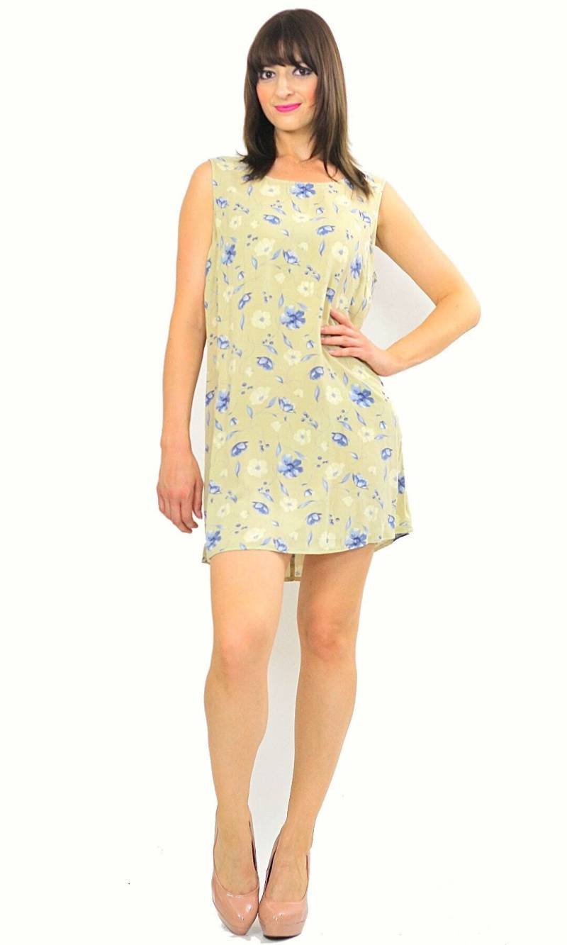 Vintage 90Er Jahre Grunge Kleid Beige Blumen Mini Sommerkleid Übergroßes Loose Fit von SHABBYBABE