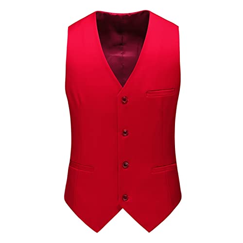 SHACE Herren Anzugweste - Herren Regular Fit Lässig Hohe Qualität Einfarbig Einreiher Schlank Große Größe Business V-Ausschnitt Weste Weste Mehrere Taschen,Rot,6XL von SHACE