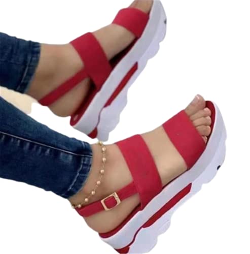 Damen Sommer Sandalen 2022 Plateau Sandalen Keilabsatz Lässige Strandschuhe Plus Size Damen Sandalen,Rot,41 von SHADIOA