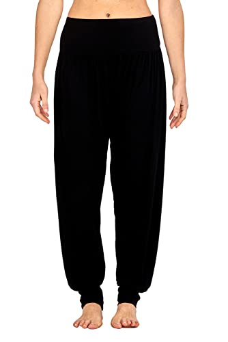 Haremshose Alibaba Hose super weich Yoga Pilates Baggy Damen Knöchelmanschette Damen Tanzpalazzo Übergröße Stretch Casual Größen 38-46 Gr. 44, Schwarz von SHADOW DANCE UK